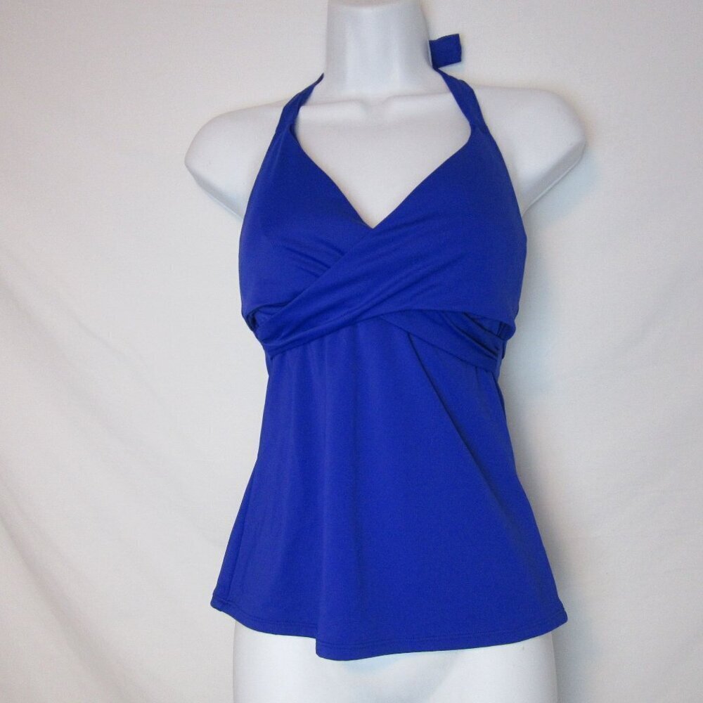 Athleta Royal Blue Tankini Top Halter Swim Small 32B Built in Bra Padded